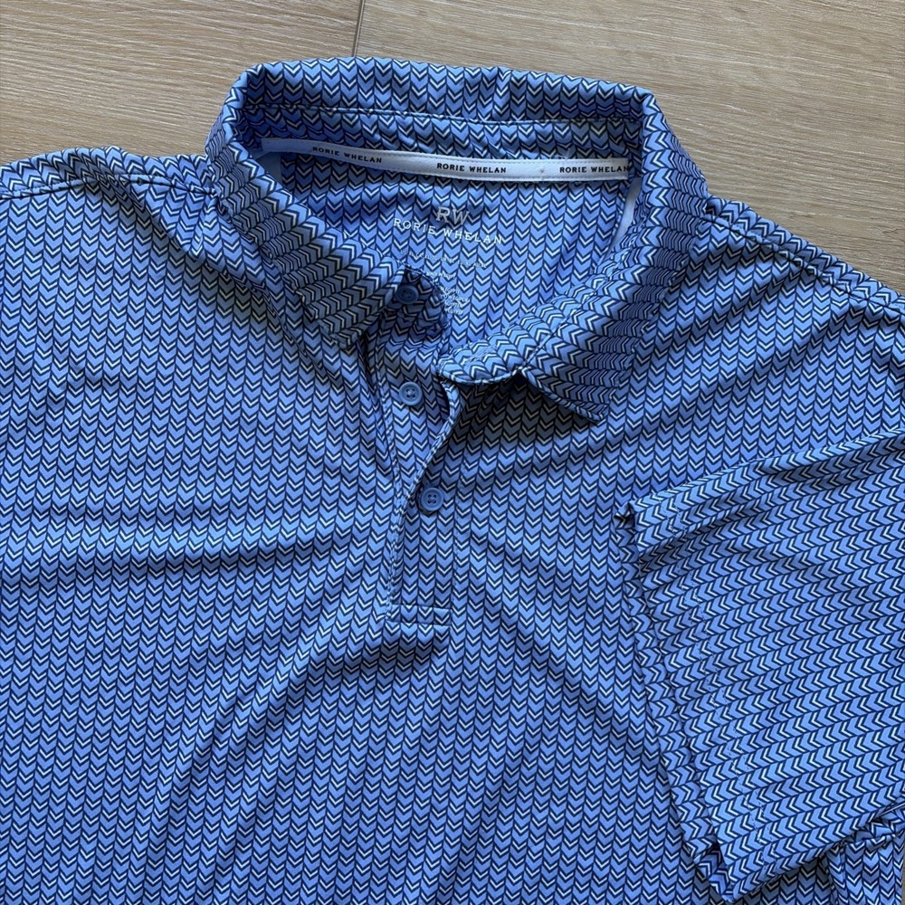 New Rorie Whelan Golf Polo Shirt Mens Size XL All‎ Over Print Blue Performance